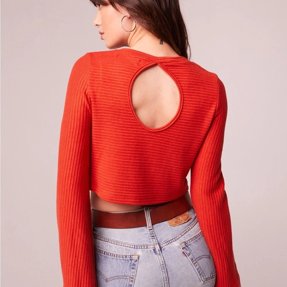 BAND OF THE FREE by Band of Gypsies ALIZE RUST LONG SLEEVE CROP TOP